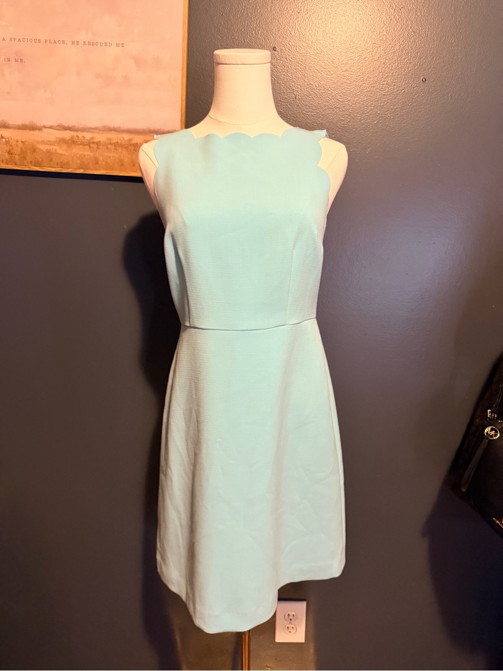 LOFT Scallop Neck A-Line Mini Dress in Light Blue